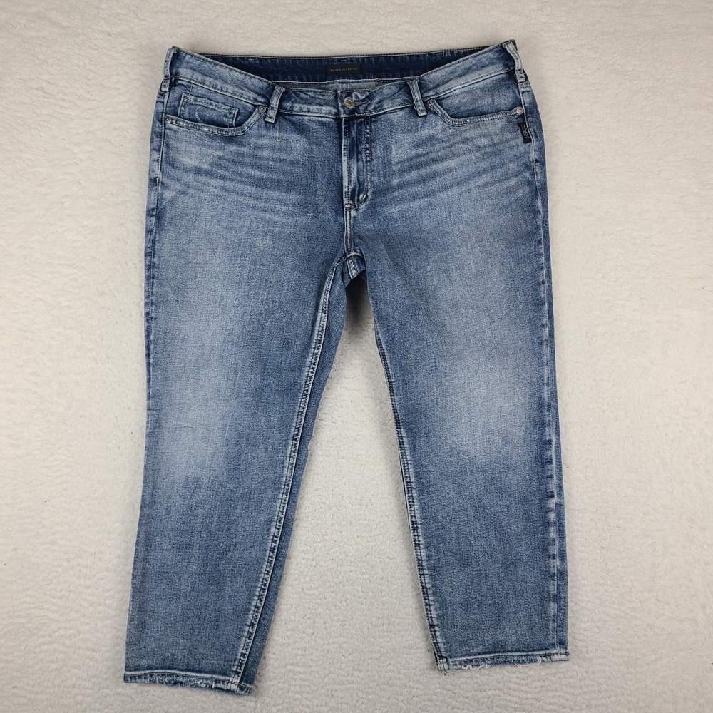 Silver Jeans Womens Plus 16x25 Blue Elyse Slim Crop Mid Rise Light Wash Denim